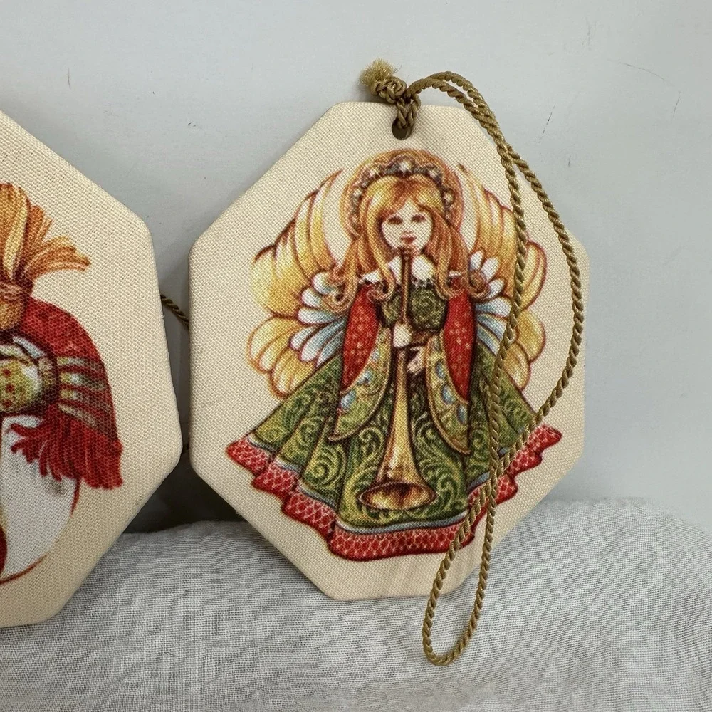 Set of 3 Avon‎ Double Sided Snowman Angel Santa Mrs Fabric Christmas Ornament